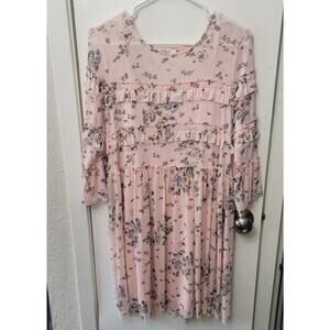 Takara From Dillards Soft Pink Floral Long Sleeve Slip Knee Length Dress Medium